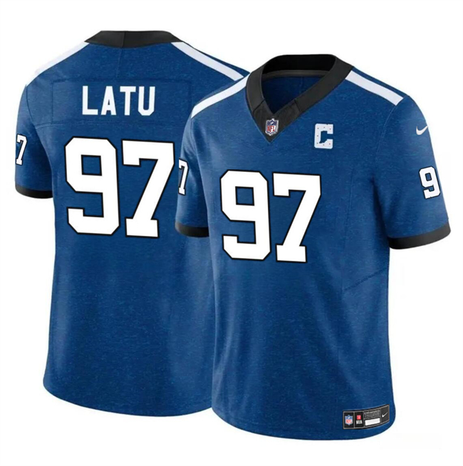 Men's Indianapolis Colts #97 Laiatu Latu Blue 2024 Draft F.U.S.E. Thowback Vapor Limited Football Stitched Jersey